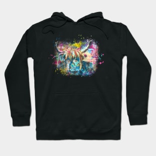 Highland Cow Bull Pink Blue Abstract Rustic Farmhouse Hoodie